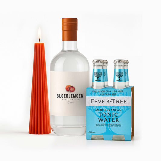 Bloedlemoen Gin Original, Fever-Tree Tonic Mediterranean plus FREE Large Okra Gear Candle